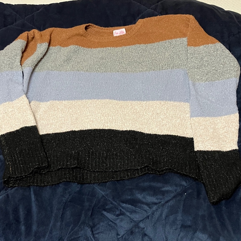 Pink Lily Colorblock Sweater in Brown, Gray, and Black